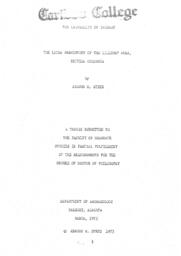 The later prehistory of the Lillooet area, British Columbia: A thesis submitted to the Faculty of Graduate Studies in partial fulfillment of the requirements for the Degree of Doctor of Philosophy