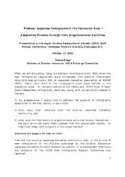 Postwar Japanese Immigrants in the Vancouver area: Adaptation process through their organizational activities