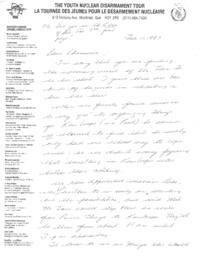 The youth nuclear disarmament tour letter