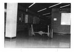 Automobile parts scattered throughout science building