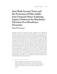 Joint bank account trusts and the protection of older adults from financial abuse: Exploring equity’s preference for beneficiary direction over beneficiary protection